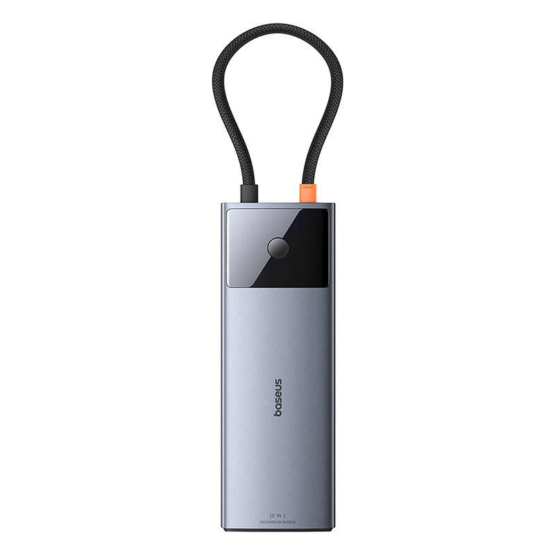 USB хъб Baseus 10 в 1 Metal Gleam II Series Type-C към 1xHDMI, USB-A (10Gbps), USB-C, 2xUSB-A, RJ45, SD/TF, mini-jack 3,5 мм, USB-C(PD) B00061800813-00 - тъмносив