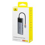 USB хъб Baseus 10 в 1 Metal Gleam II Series Type-C към 1xHDMI, USB-A (10Gbps), USB-C, 2xUSB-A, RJ45, SD/TF, mini-jack 3,5 мм, USB-C(PD) B00061800813-00 - тъмносив