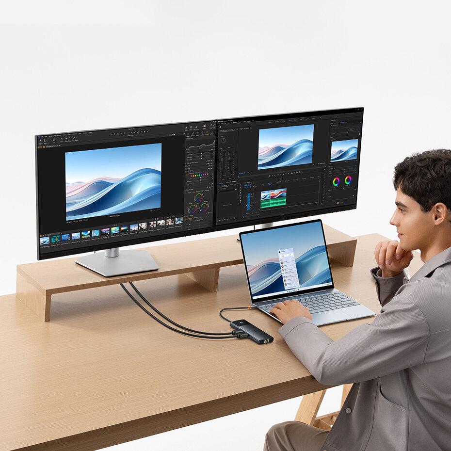 USB хъб Baseus 10 в 1 Metal Gleam Series USB-C към USB-C PD / USB-C / 3x USB-A / 2x HDMI / RJ-45 / SD / TF B00061800123-00 - черен