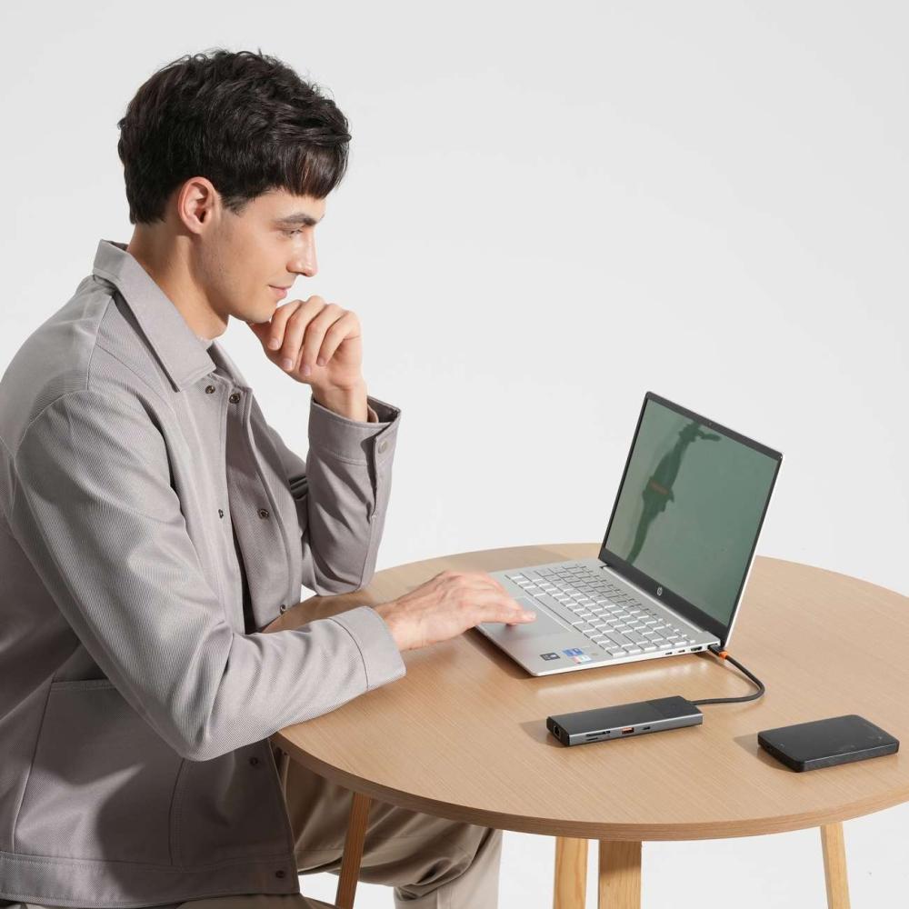 USB хъб Baseus 10 в 1 Metal Gleam Series USB-C към USB-C PD / USB-C / 3x USB-A / 2x HDMI / RJ-45 / SD / TF B00061800123-00 - черен