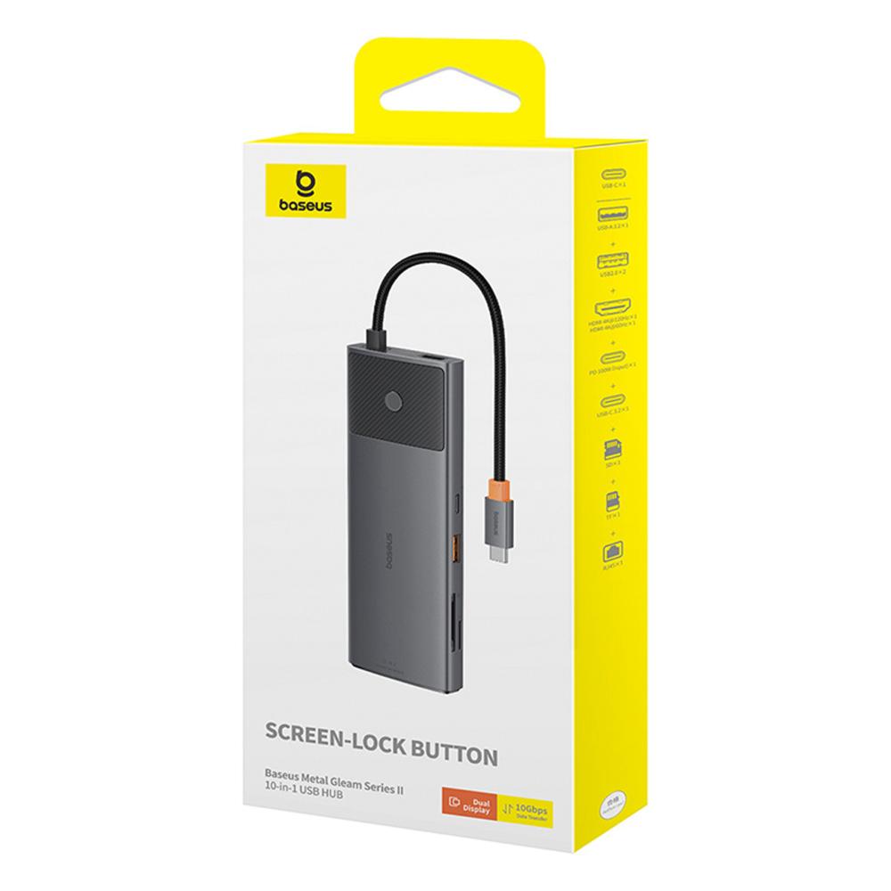 USB хъб Baseus 10 в 1 Metal Gleam Series USB-C към USB-C PD / USB-C / 3x USB-A / 2x HDMI / RJ-45 / SD / TF B00061800123-00 - черен