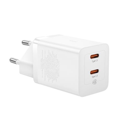 Зарядно устройство 220V Baseus 40W, 2xUSB-C, GaN 5 CCGP180102 - бяло