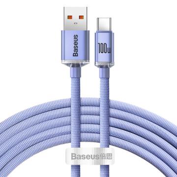 Кабел Baseus Crystal Shine USB Type A към USB Type C 100W 2м CAJY000505 - лилав