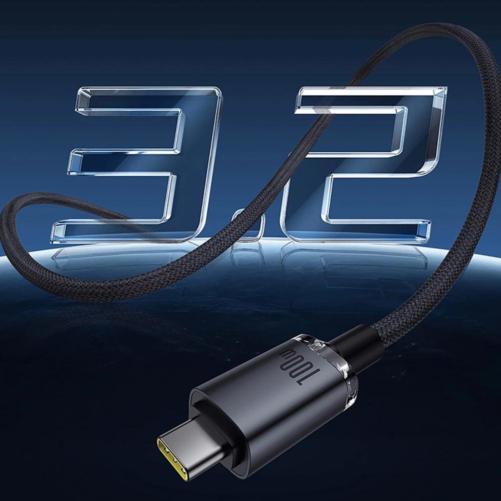 Кабел Baseus Crystal Shine P10318204111-00 USB3.2 USB-C към USB-C Display Cable 100W 1.5м 20Gb - черен
