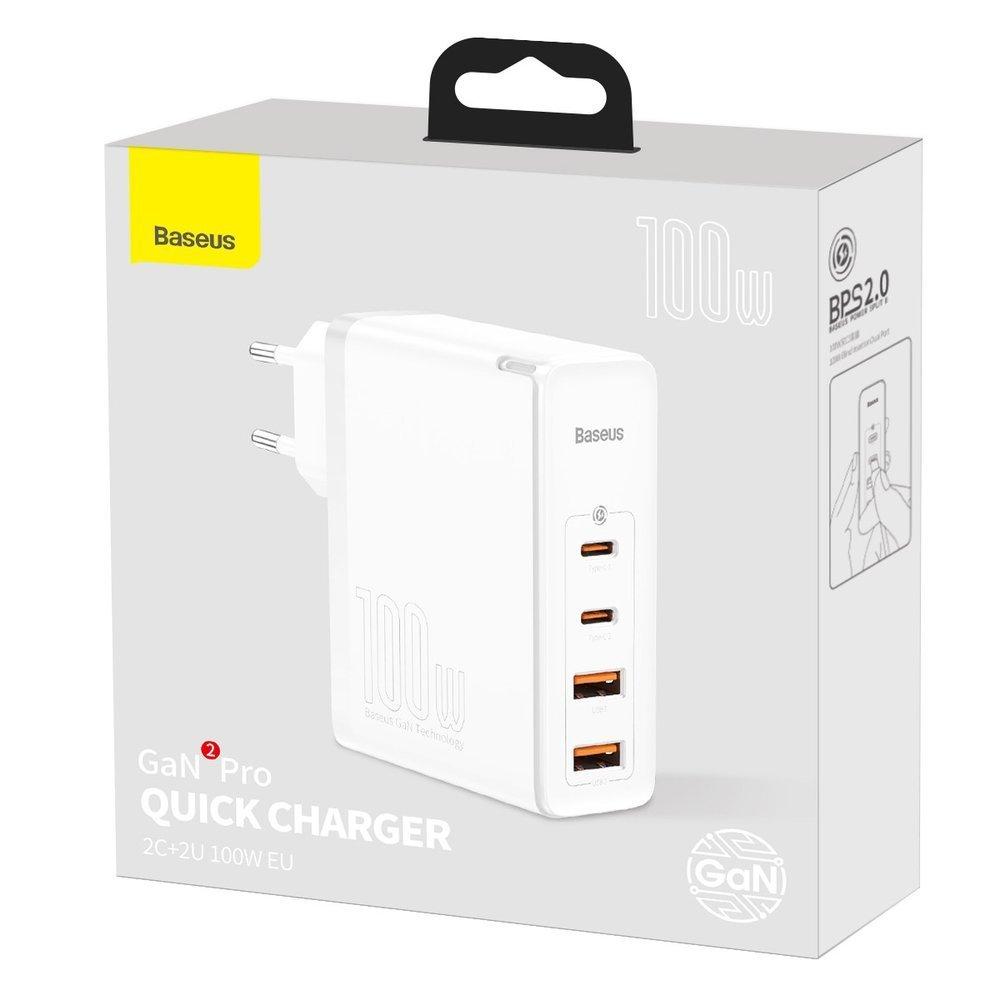 Зарядно устройство Baseus GaN2 Pro 2x USB Type-C / 2x USB 100W CCGAN2P-L02 - бял