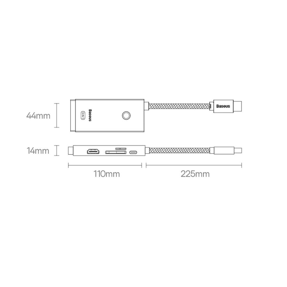 USB хъб Baseus Lite Series USB Type C - 2 x USB 3.0 / USB Type C PD / HDMI 1,4 / SD / TF WKQX050102 - бял