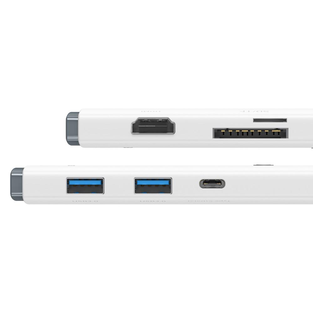 USB хъб Baseus Lite Series USB Type C - 2 x USB 3.0 / USB Type C PD / HDMI 1,4 / SD / TF WKQX050102 - бял