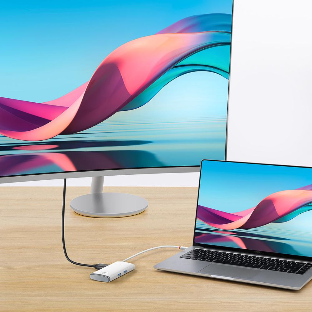 USB хъб Baseus Lite Series USB Type C - 2 x USB 3.0 / USB Type C PD / HDMI 1,4 / SD / TF WKQX050102 - бял