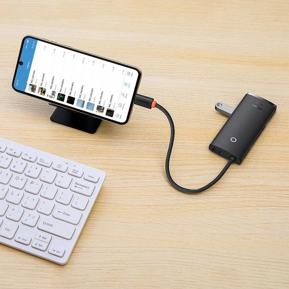 USB хъб Baseus Lite Series USB Type C - 2 x USB 3.0 / USB Type C PD / HDMI 1,4 / SD / TF WKQX050102 - бял