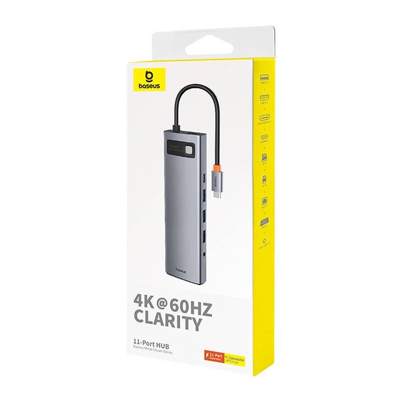 USB хъб Baseus 11 в 1 StarJoy Metal Glam Series Type-C към HDMI +VGA + 3 x USB 3.0 + USB 2.0+USB-C PD + RJ45 + SD/TF +3,5мм B00030709811-00 - тъмносив