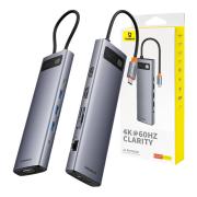 USB хъб Baseus 11 в 1 StarJoy Metal Glam Series Type-C към HDMI +VGA + 3 x USB 3.0 + USB 2.0+USB-C PD + RJ45 + SD/TF +3,5мм B00030709811-00 - тъмносив