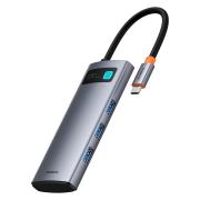 USB хъб Baseus Metal Gleam B00030708811-01 7-в-1 USB-C (HDMI 4K@60Hz / 3×USB 3.0 / USB-C PD 100W / SD / microSD) - сив