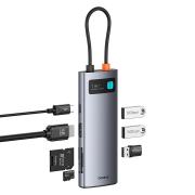 USB хъб Baseus Metal Gleam B00030708811-01 7-в-1 USB-C (HDMI 4K@60Hz / 3×USB 3.0 / USB-C PD 100W / SD / microSD) - сив