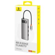 USB хъб Baseus Metal Gleam B00030708811-01 7-в-1 USB-C (HDMI 4K@60Hz / 3×USB 3.0 / USB-C PD 100W / SD / microSD) - сив