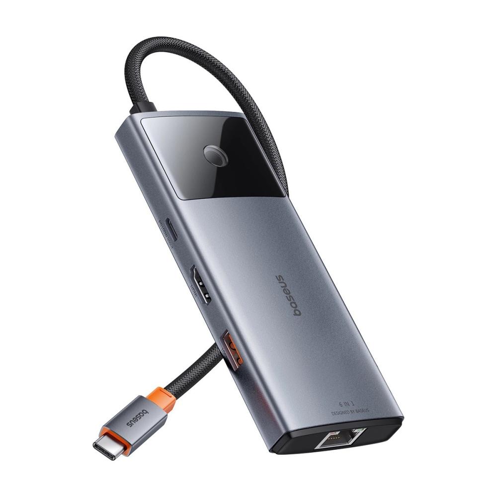 Докинг станция Baseus Metal Gleam Series II 155478 6-в-1 USB-A/USB-C/USB-C PD/HDMI/RJ45 - черен
