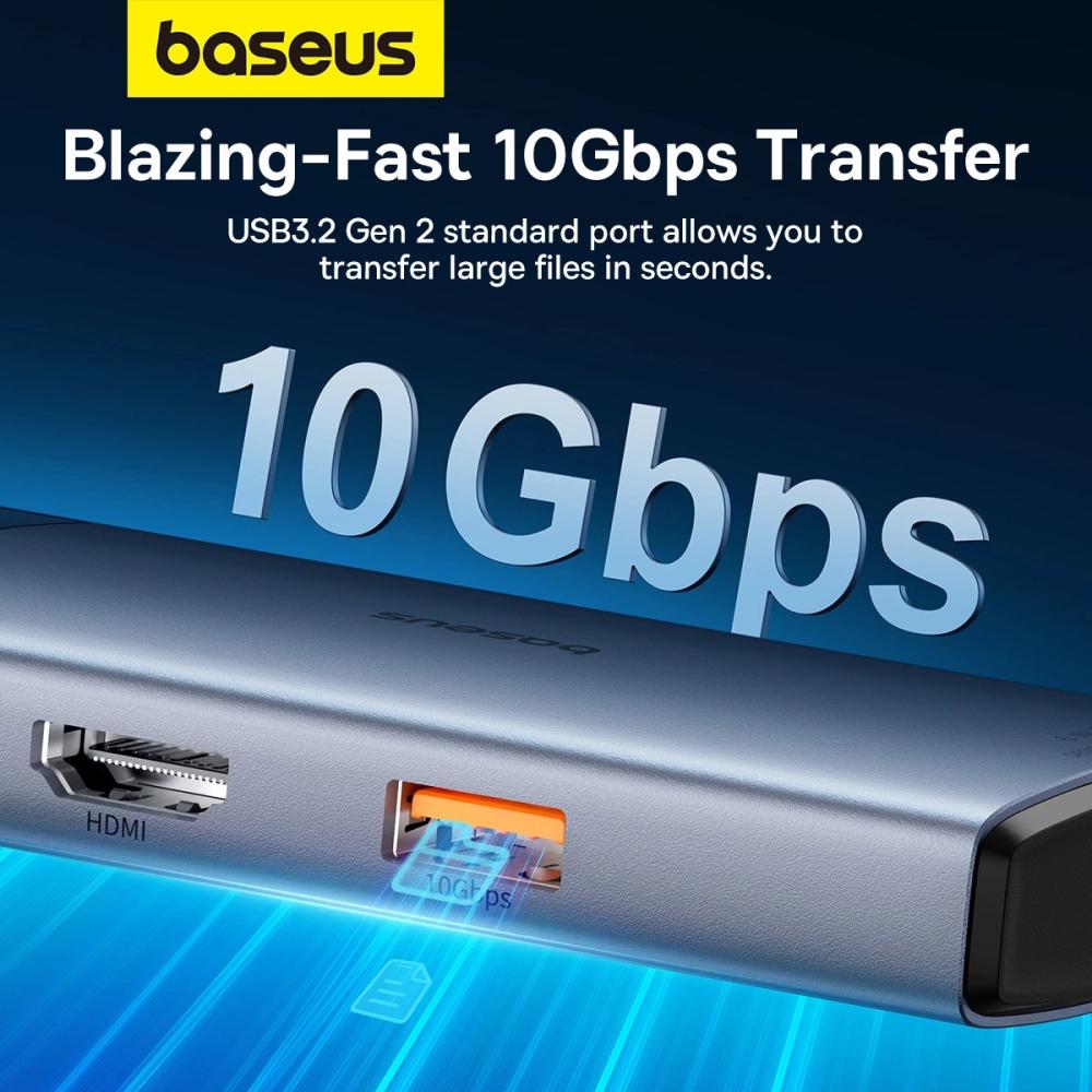 Докинг станция Baseus Metal Gleam Series II 155478 6-в-1 USB-A/USB-C/USB-C PD/HDMI/RJ45 - черен