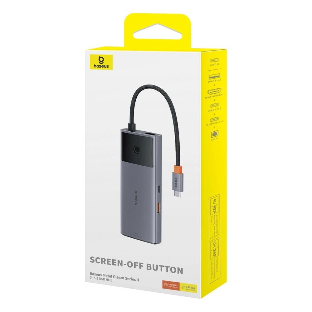 Докинг станция Baseus Metal Gleam Series II 155478 6-в-1 USB-A/USB-C/USB-C PD/HDMI/RJ45 - черен