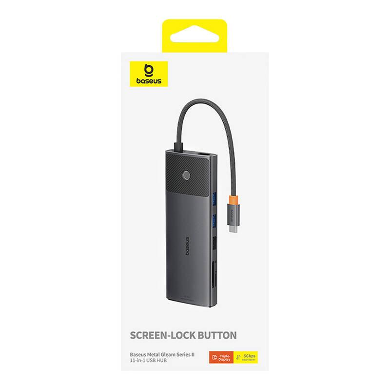 USB хъб Baseus Metal Gleam Series II 11-в-1 USB Type C към HDMI, DisplayPorts, USB-A x 2, USB-C PD, SD/TF B00061801123-00