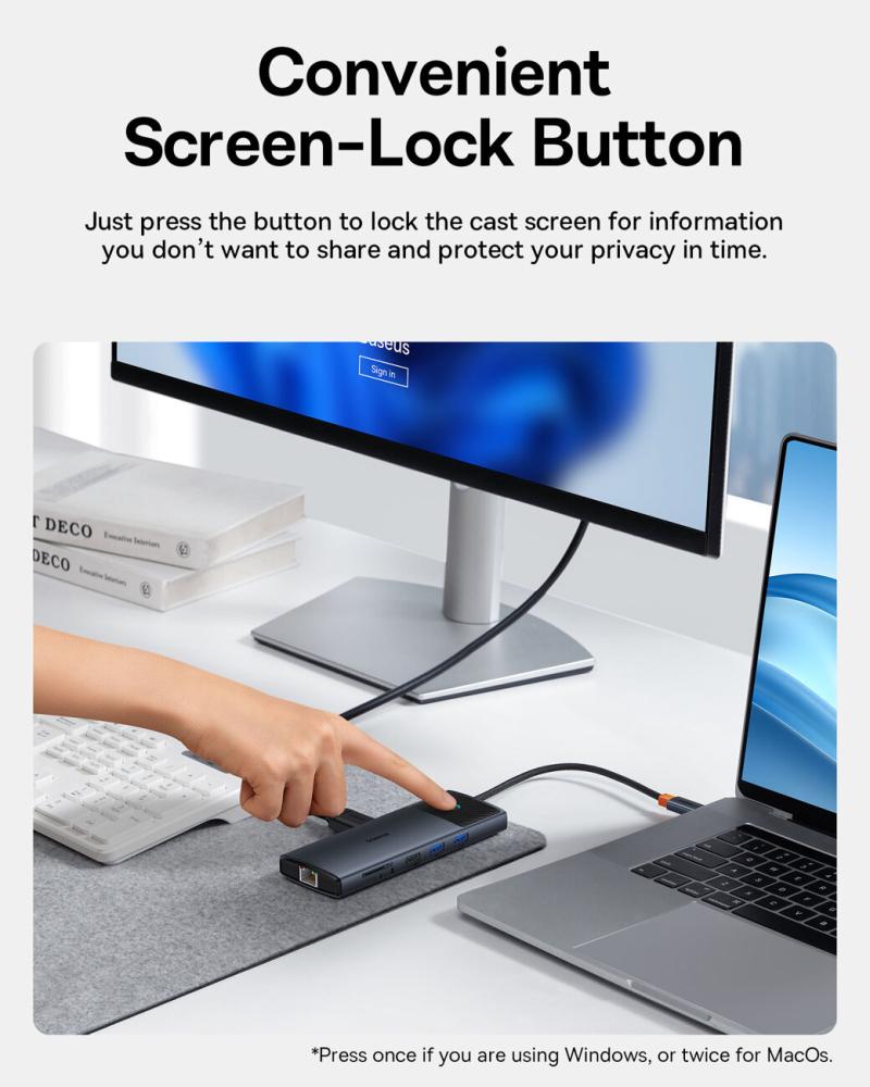 USB хъб Baseus Metal Gleam Series II 11-в-1 USB Type C към HDMI, DisplayPorts, USB-A x 2, USB-C PD, SD/TF B00061801123-00