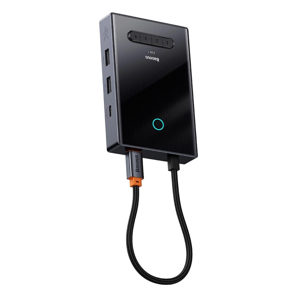 Докинг станция Baseus PioneerJoy 8-в-1 USB-C хъб – HDMI 4K@60Hz + HDMI 4K@30Hz + DisplayPort 8K@30Hz + VGA + 2x USB-A 3.0 + 2x USB-C – WKYY030413 - сив
