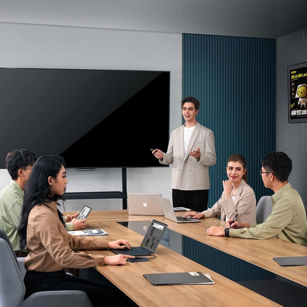 Докинг станция Baseus PioneerJoy 8-в-1 USB-C хъб – HDMI 4K@60Hz + HDMI 4K@30Hz + DisplayPort 8K@30Hz + VGA + 2x USB-A 3.0 + 2x USB-C – WKYY030413 - сив