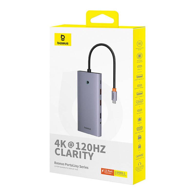 USB хъб Baseus 13 в 1 PortalJoy Series Type-C към HDMI+DP+VGA+C+USB+PD+RJ45+SD/TF+3.5мм B00053002811-01 - тъмносив