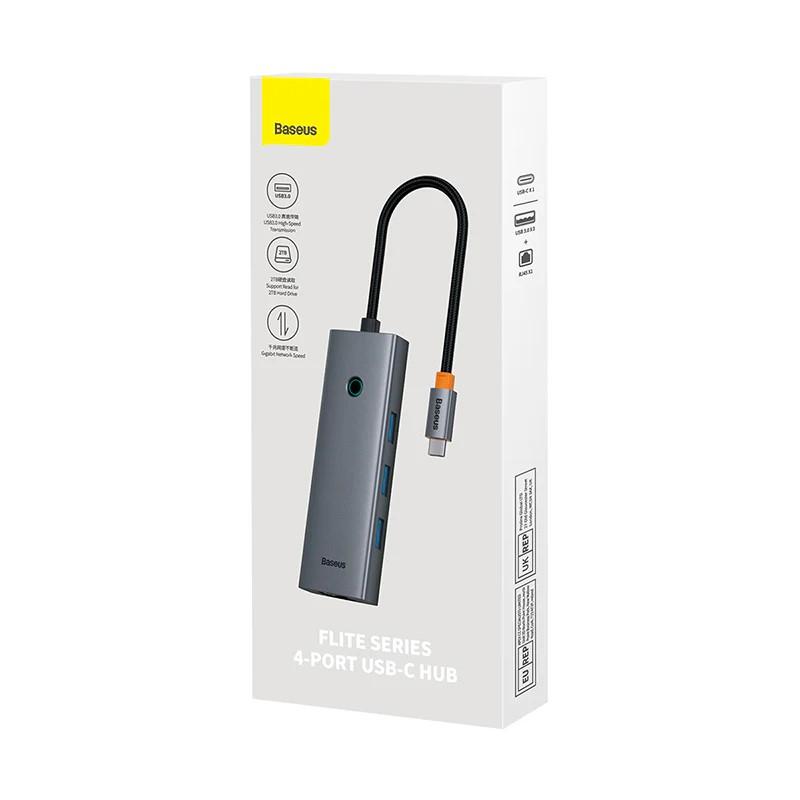 USB хъб Baseus UltraJoy 4 в 1, USB Type-C към 3 x USB 3.0 и 1 x RJ45 B0005280A813-00 - сив