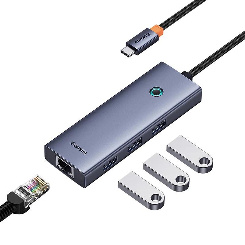 USB хъб Baseus UltraJoy 4 в 1, USB Type-C към 3 x USB 3.0 и 1 x RJ45 B0005280A813-00 - сив
