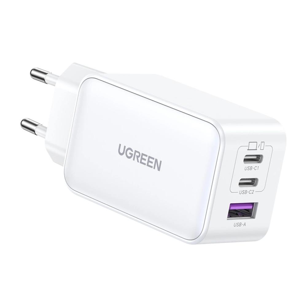 Зарядно устройство Ugreen 15339 Nexode Мрежов адаптер, 2xUSB-C, USB-A 3.0, PD3.0, QC4.0, GaN, 65W - бяло