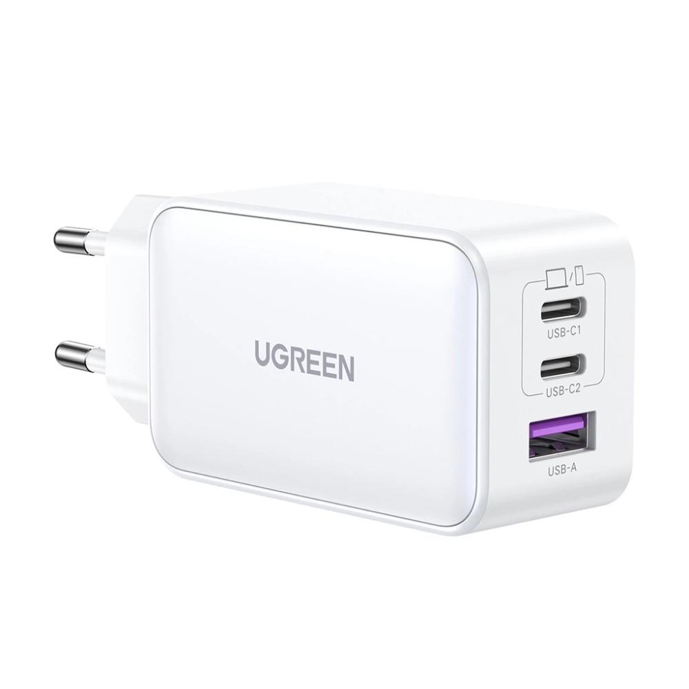 Зарядно устройство Ugreen 15339 Nexode Мрежов адаптер, 2xUSB-C, USB-A 3.0, PD3.0, QC4.0, GaN, 65W - бяло
