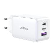 Зарядно устройство Ugreen 15339 Nexode Мрежов адаптер, 2xUSB-C, USB-A 3.0, PD3.0, QC4.0, GaN, 65W - бяло