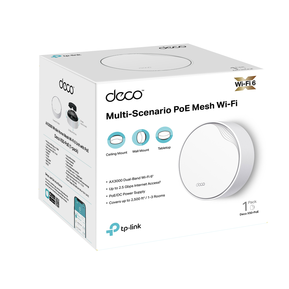 Безжична Wi-fi 6 Mesh система TP-Link Deco X50-PoE(1-pack) AX3000