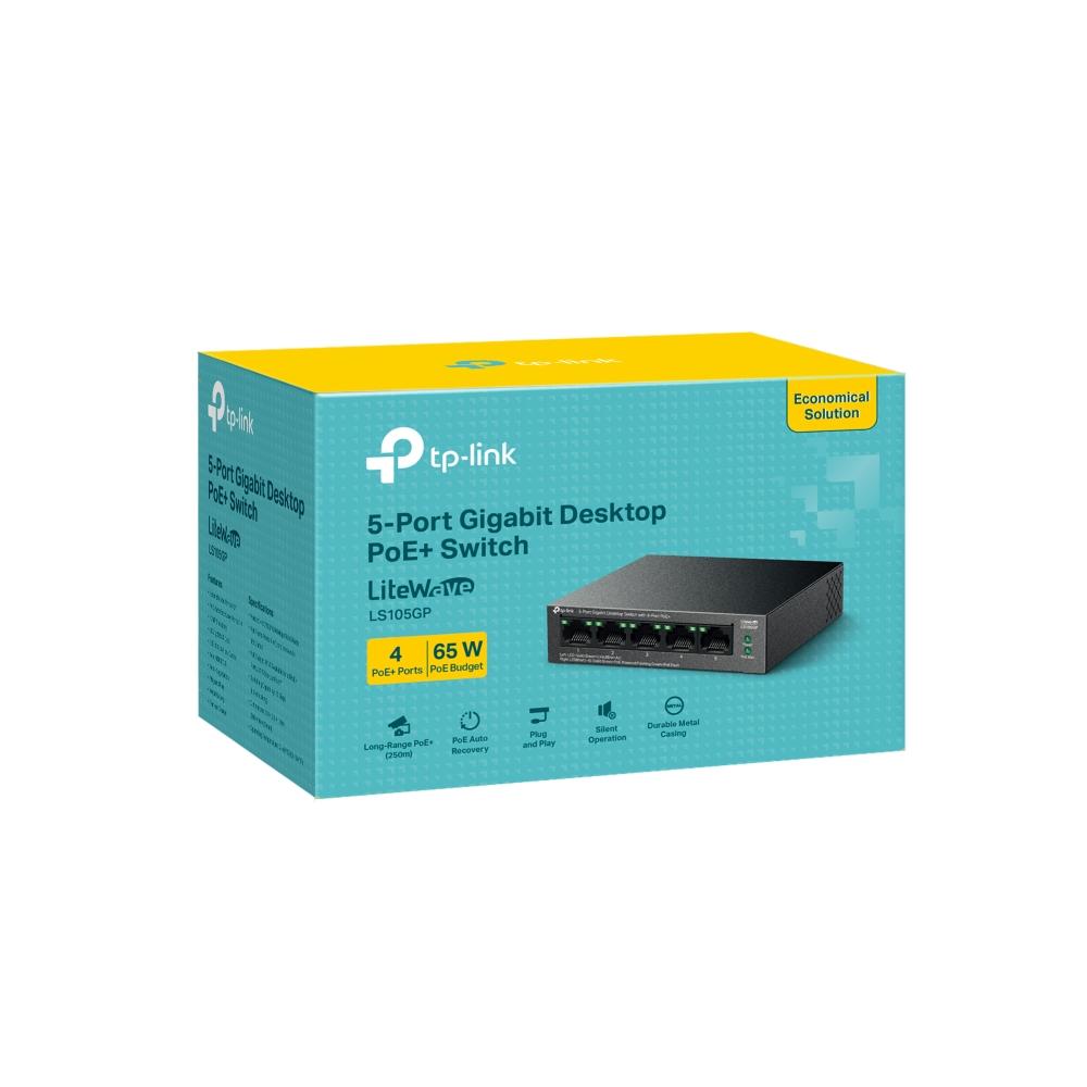 5-портов гигабитов комутатор TP-Link LS105GP с 4-порта PoE+