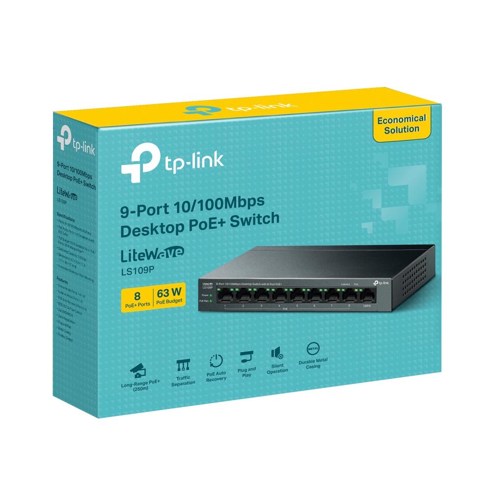 Комутатор TP-Link LS109P 9-портов 10/100Mbps с 8-портов PoE+