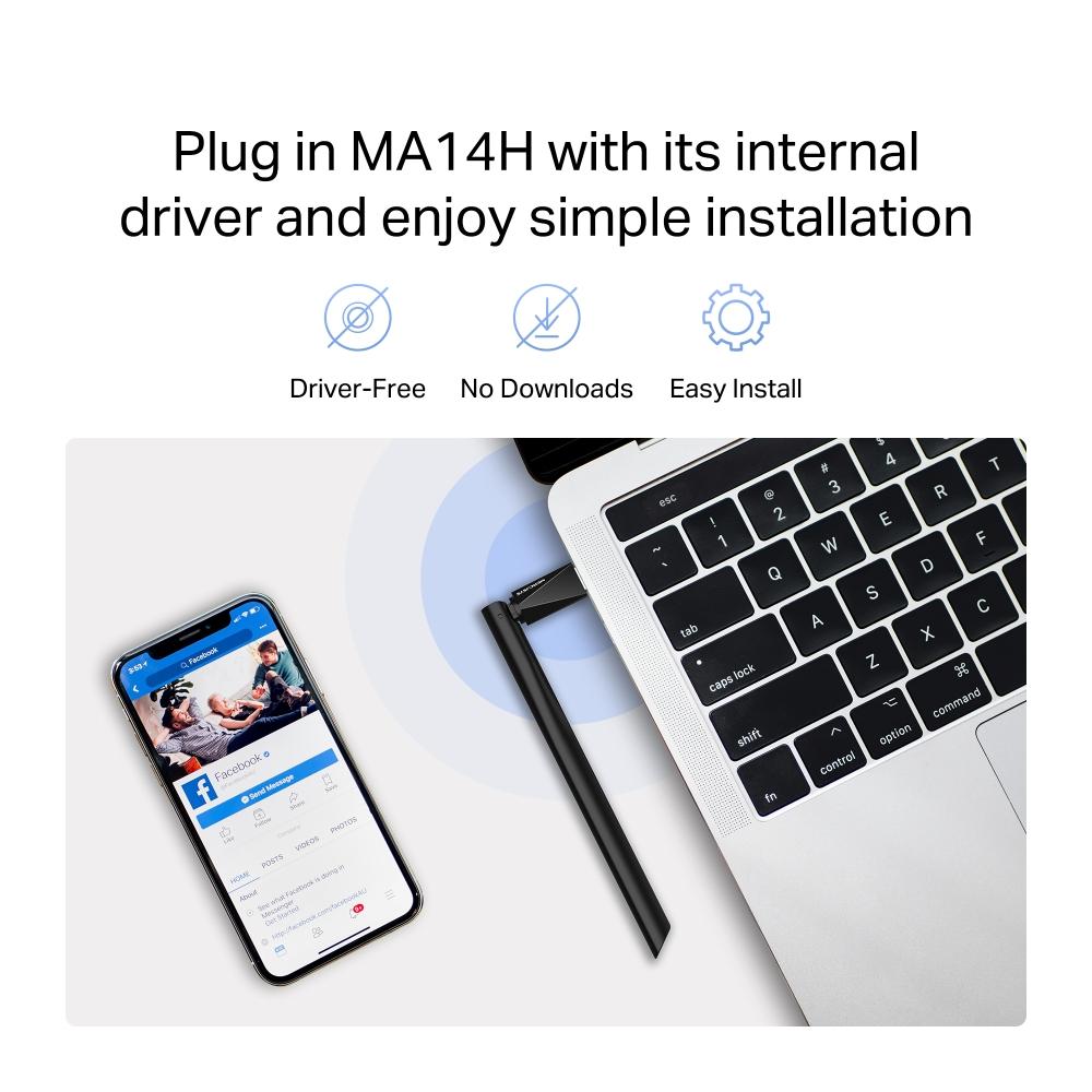 Безжичен USB адаптер с високо усилване Wi-Fi 6 Mercusys MA14H AX300