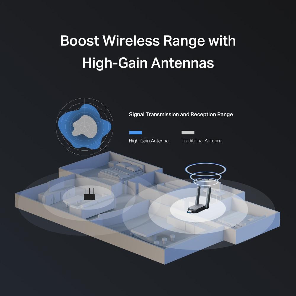 Безжичен USB адаптер с висок коефициент на усилване Mercusys MA37BEH BE6500 Wi-Fi 7