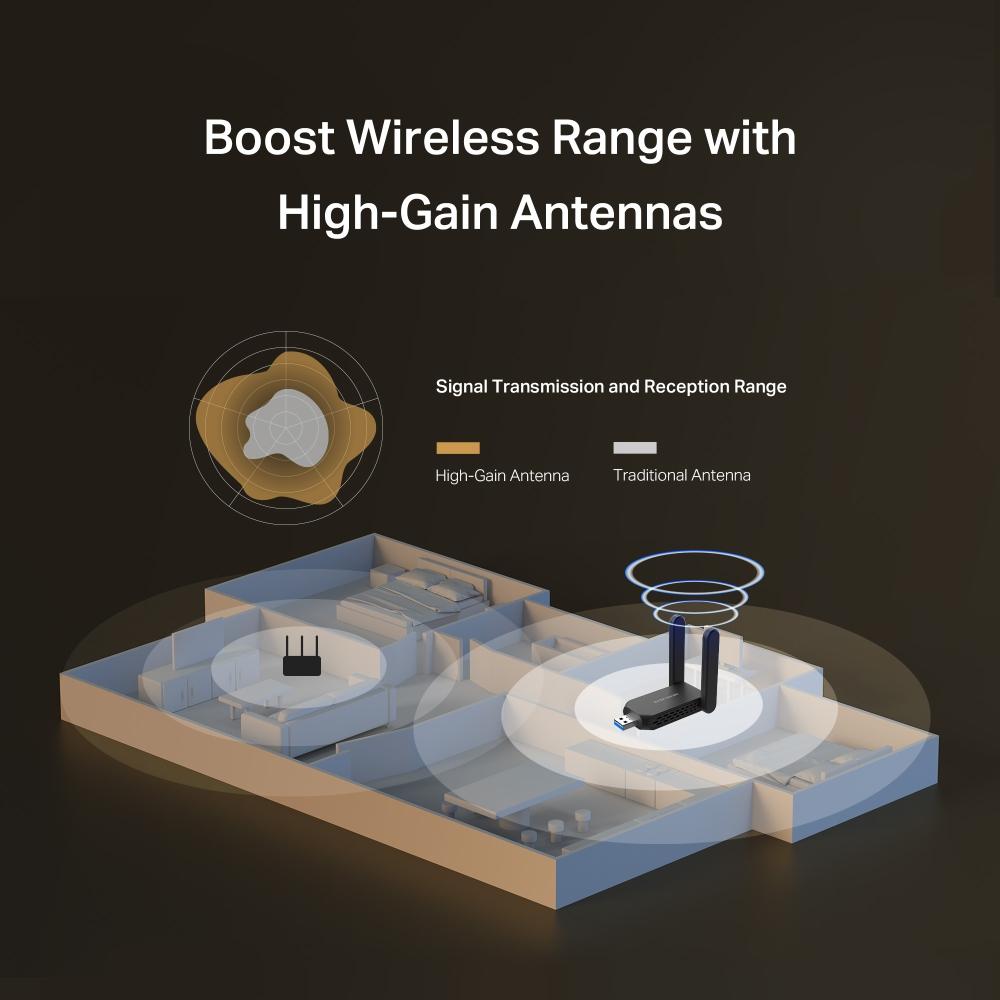 Безжичен 2-лентов USB адаптер с висок коефициент на усилване Mercusys MA72XH AX1800