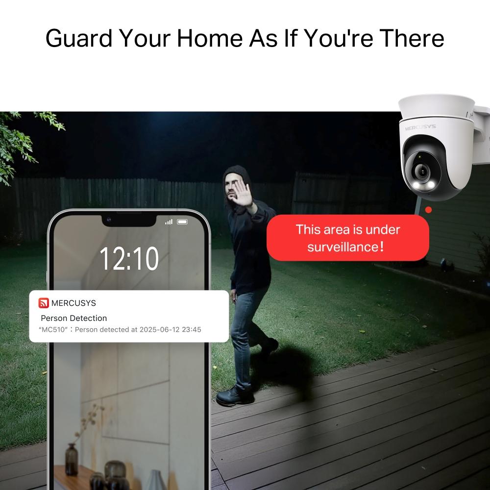 Външна охранителна Wi-Fi камера Pan/Tilt Mercusys MC510