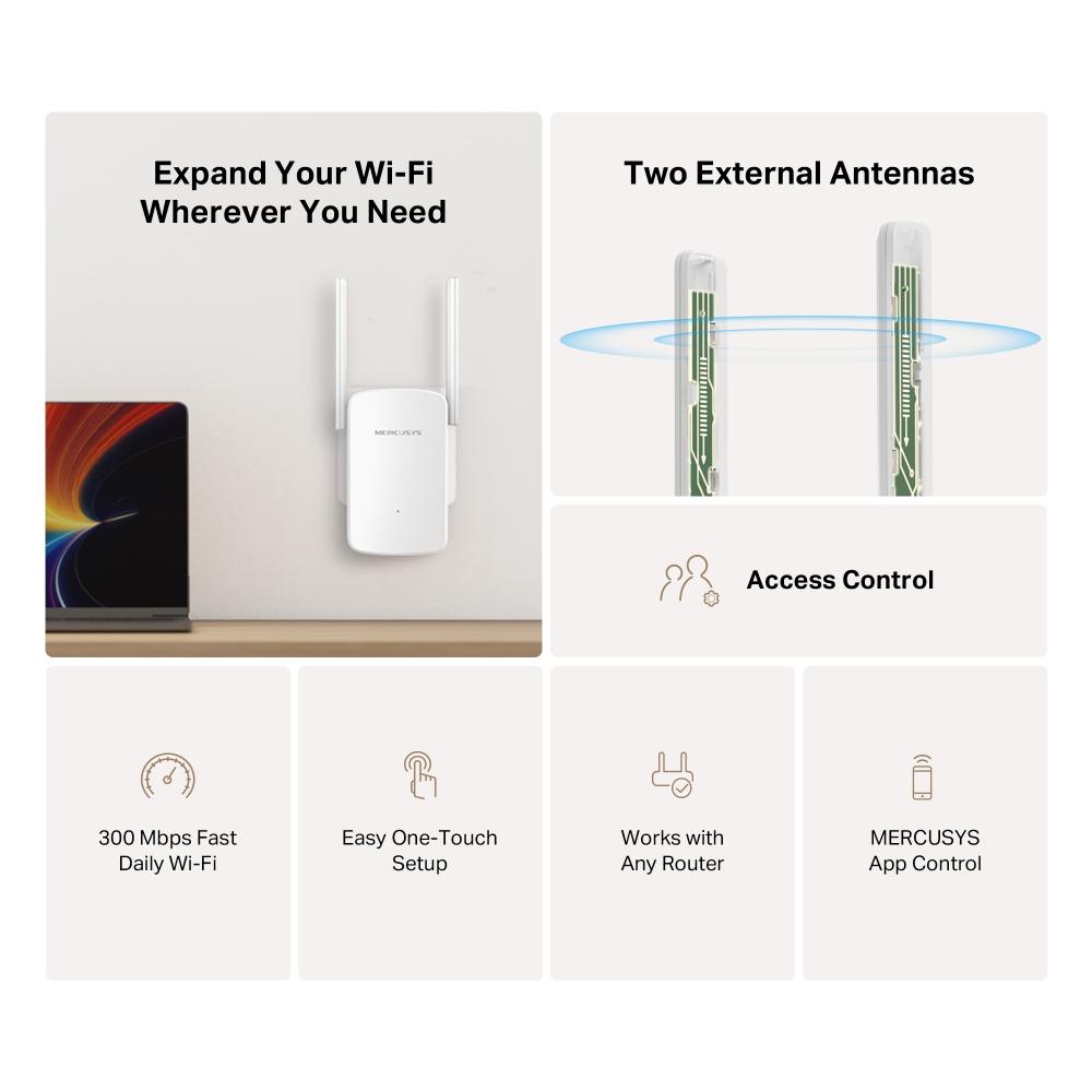 Wi-Fi удължител на обхват Mercusys ME12 300 Mbps