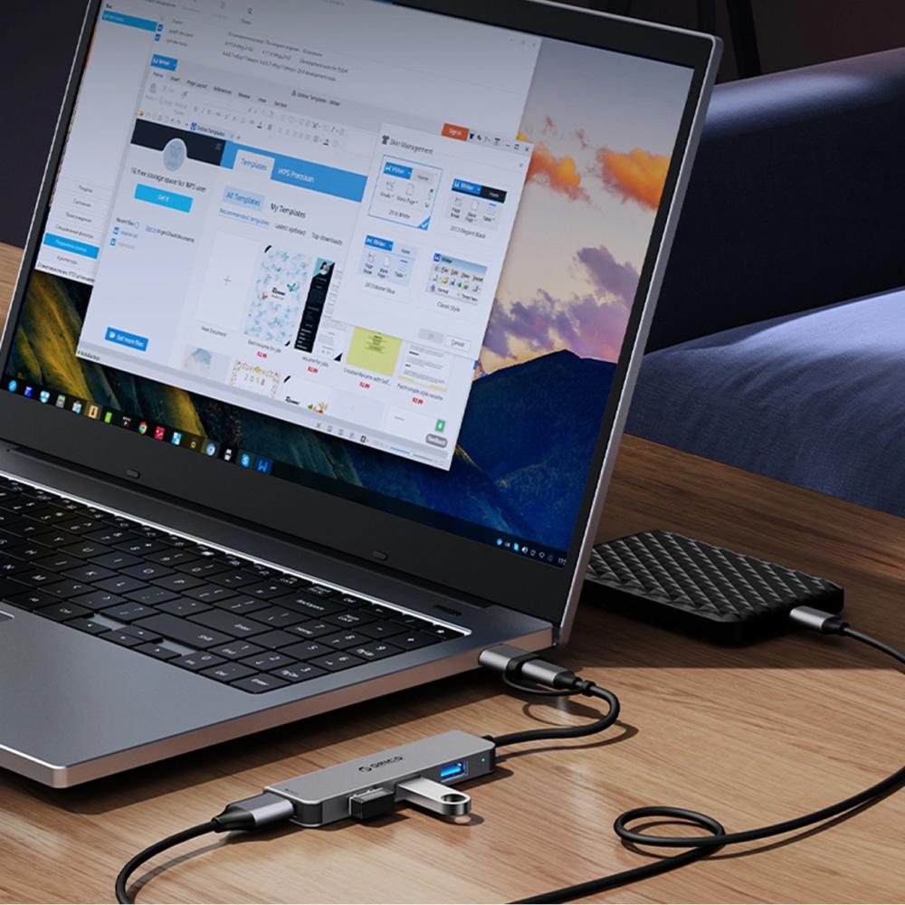 Докинг станция Orico YSA8-U3 USB-A/USB-C Hub 3xUSB-A 2.0 + 1x USB-A 3.0 + 1x USB-C 2.0 + 1x 3.5mm Audio + 2x TF&SD - сив