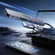 Докинг станция Orico YSA8-U3 USB-A/USB-C Hub 3xUSB-A 2.0 + 1x USB-A 3.0 + 1x USB-C 2.0 + 1x 3.5mm Audio + 2x TF&SD - сив