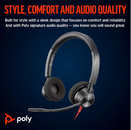 Слушалки HP Poly Blackwire 3320 Stereo Microsoft Teams Certified USB-C +USB-C/A адаптер 8X220AA