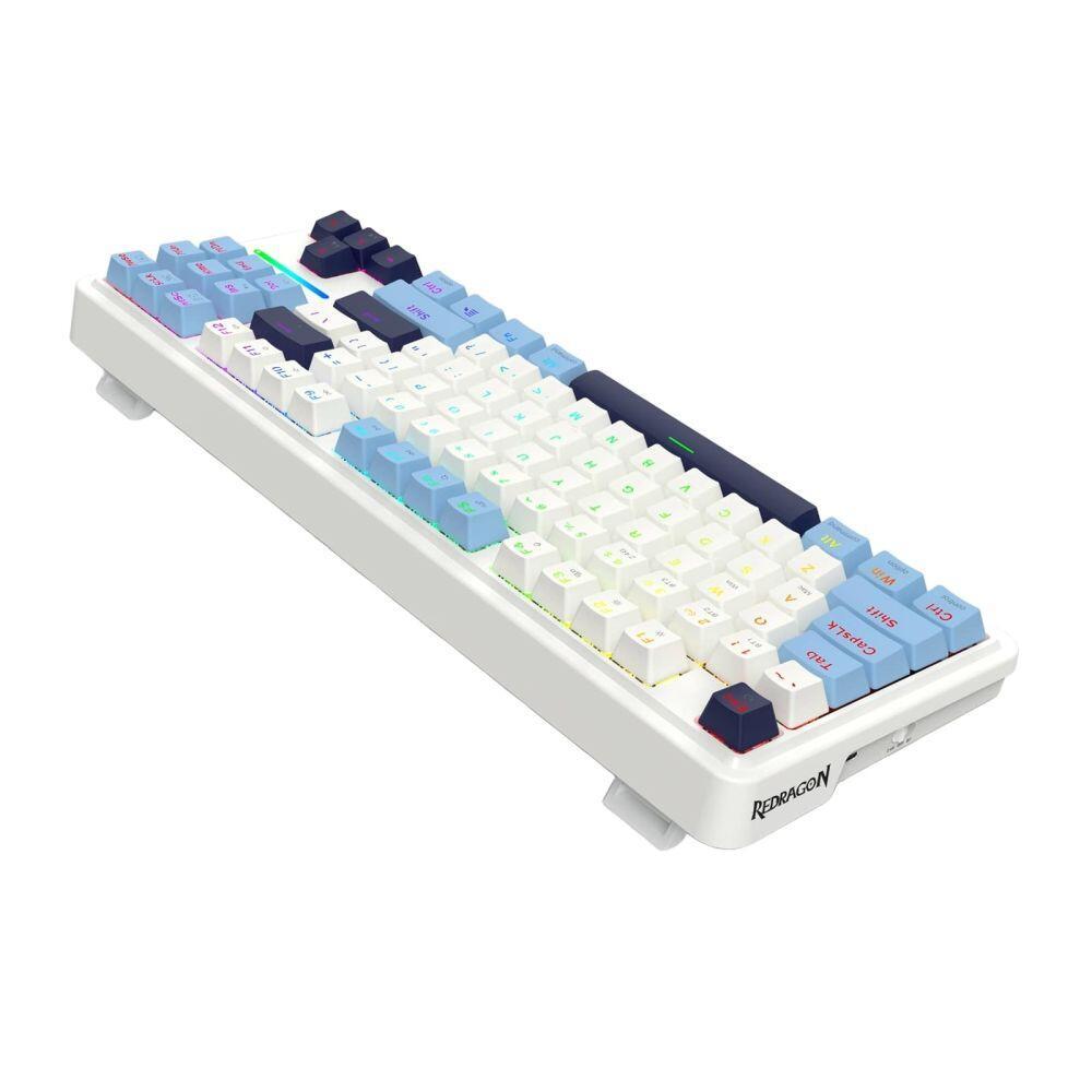 Геймърска механична клавиатура Redragon Antonium Pro K728WBB-RGB-PRO с Bluetooth и безжична връзка, RGB осветление - бяло/синьо