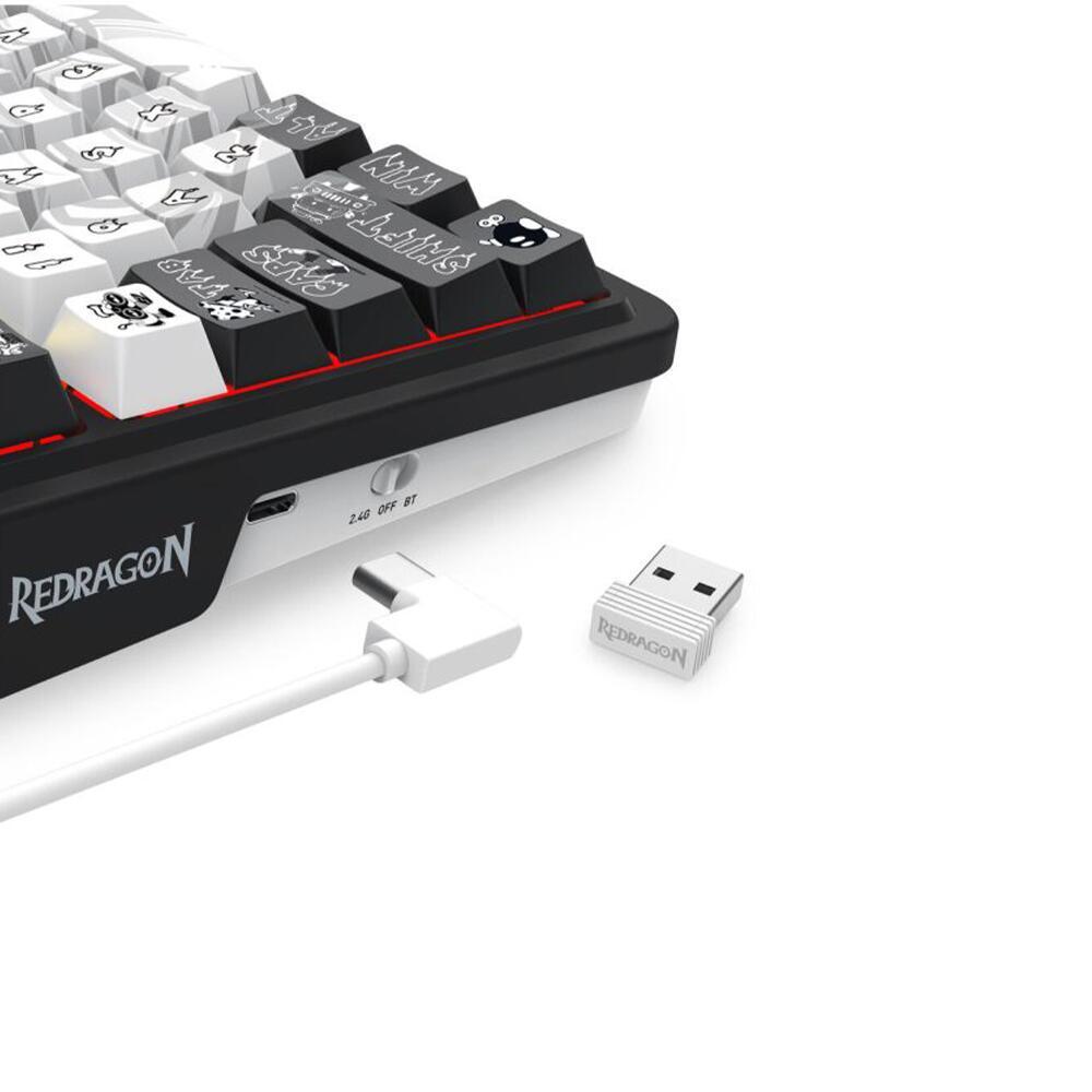 Bluetooth и безжична механична геймърска клавиатура Redragon Artemis Pro Anime K719GF-RGB-PRO RGB осветление - черно с бяло