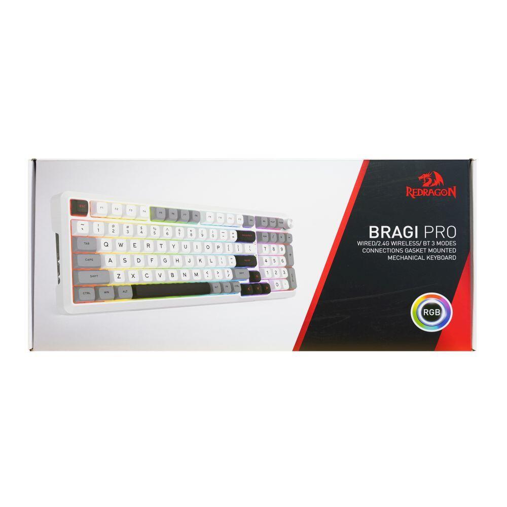 Геймърска Bluetooth безжична и жична механична клавиатура Redragon Bragi Pro K688WGL-RGB-PRO - бяло/сиво