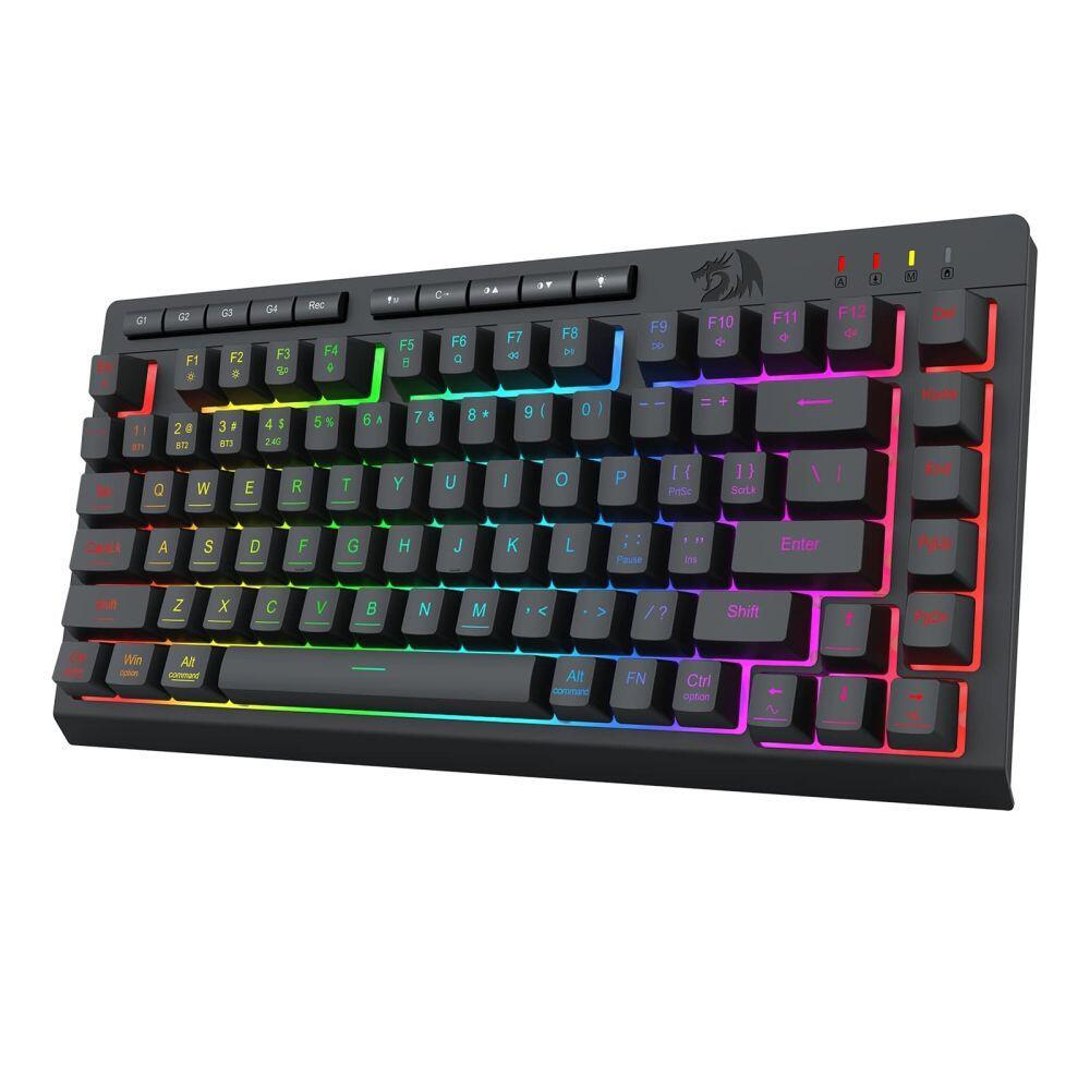 Геймърска клавиатура Redragon Crescent Pro K524RGB-PRO с кабел и безжична Bluetooth, RGB осветление - черна