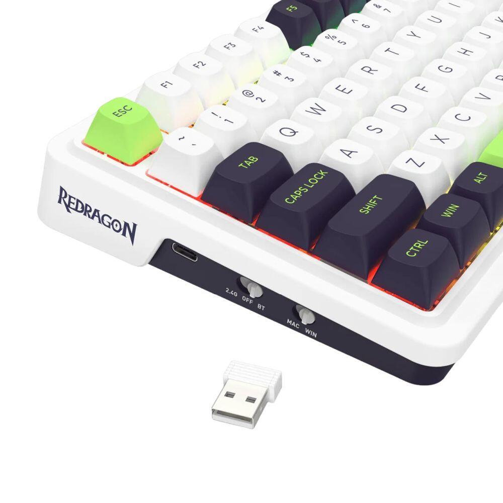 Bluetooth и безжична механична геймърска клавиатура Redragon Eisa Max K686WBG-RGB-MAX RGB осветление - бяло/зелено