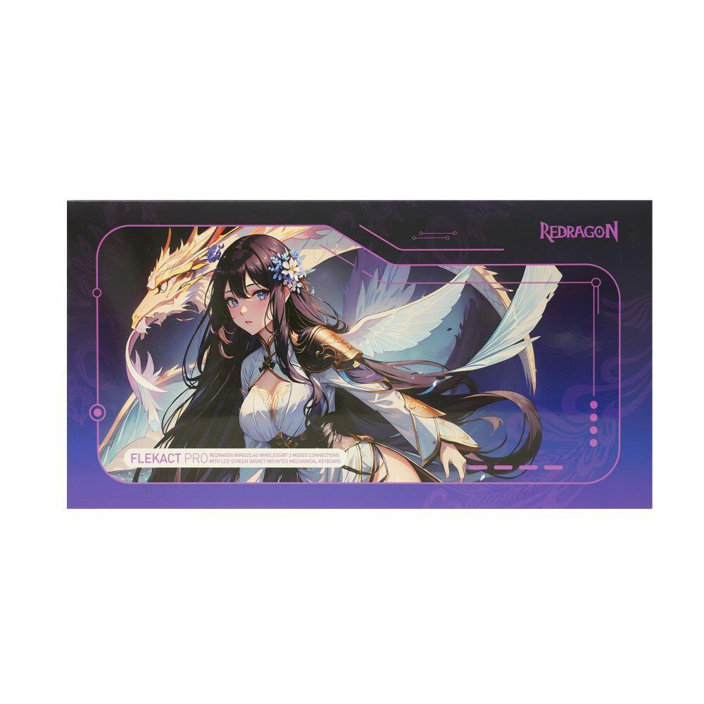 Геймърска Bluetooth и безжична механична геймърска клавиатура Redragon Flekact Pro K708AK-RGB-PRO с RGB осветление - бяла/аниме