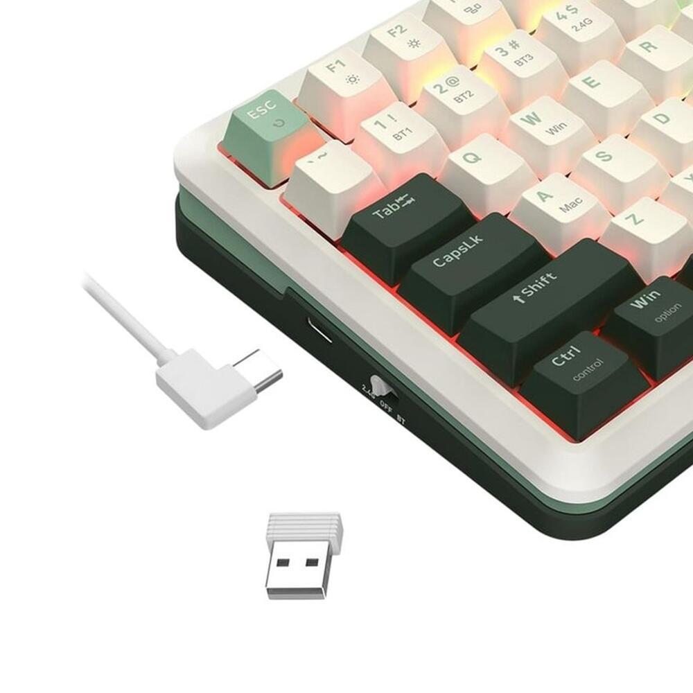 Bluetooth и безжична механична геймърска клавиатура Redragon Flekact Pro K708WLG-RGB-PRO с RGB осветление - бяло със зелено