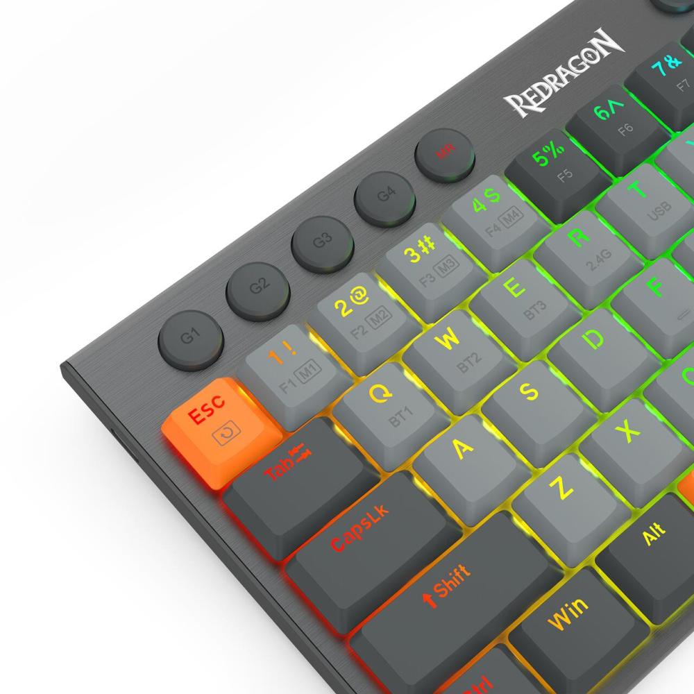 Геймърска жична и безжична Bluetooth механична клавиатура Redragon Horus SE K609GG-RGB-PRO с RGB подсветка - сива